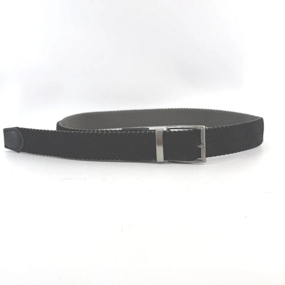 Tommy Bahama Black/Gray Reversible Braided Belt stretch Silver Buckle S/M‎ NWOT